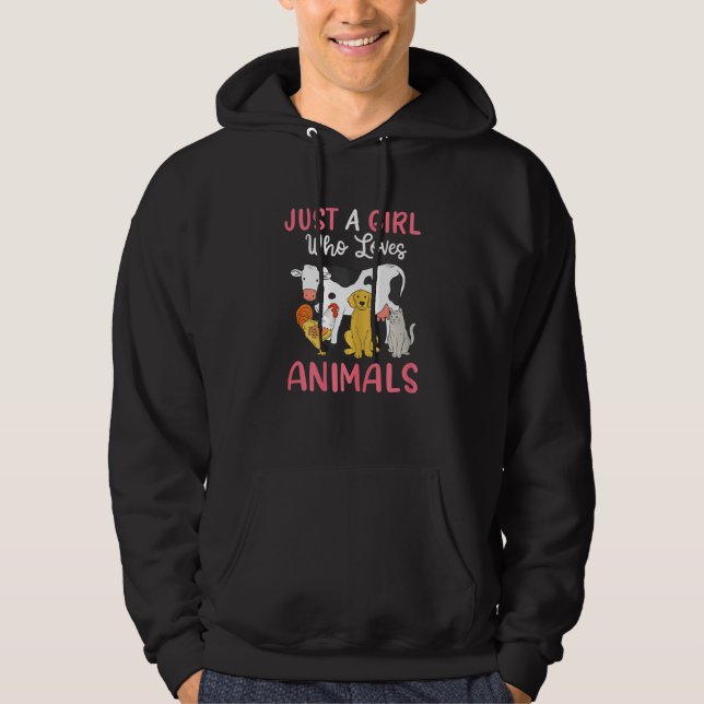 Cow Chicken Dog Cat Just A Girl Who Loves Animals Hoodie (Front)