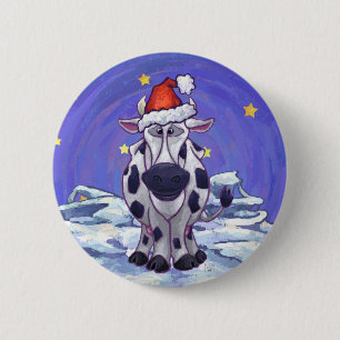 Cow Christmas Button