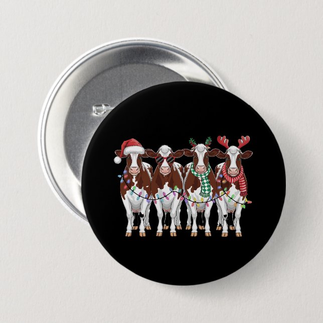 Cow Christmas Cow Lover Gift Holiday Farm  Button (Front & Back)