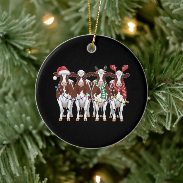 Cow Christmas Cow Lover Gift Holiday Farm  Ceramic Ornament (Tree)