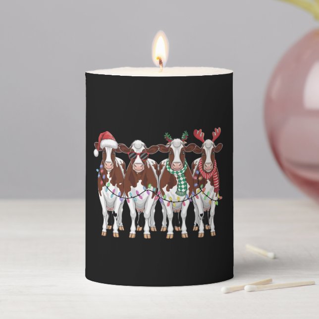 Cow Christmas Cow Lover Gift Holiday Farm  Pillar Candle (In Situ)