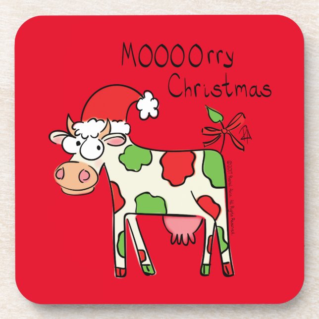 Cow Christmas Cute Kids Beverage Coaster (Front)