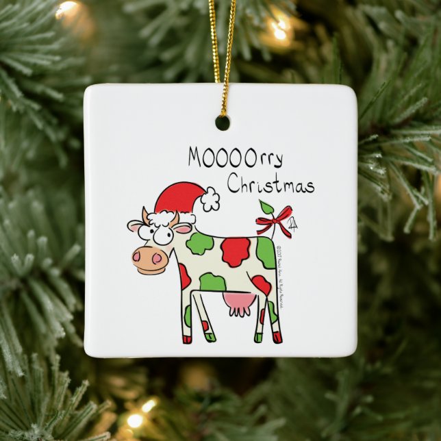 Cow Christmas Cute Kids Ceramic Ornament (Tree)