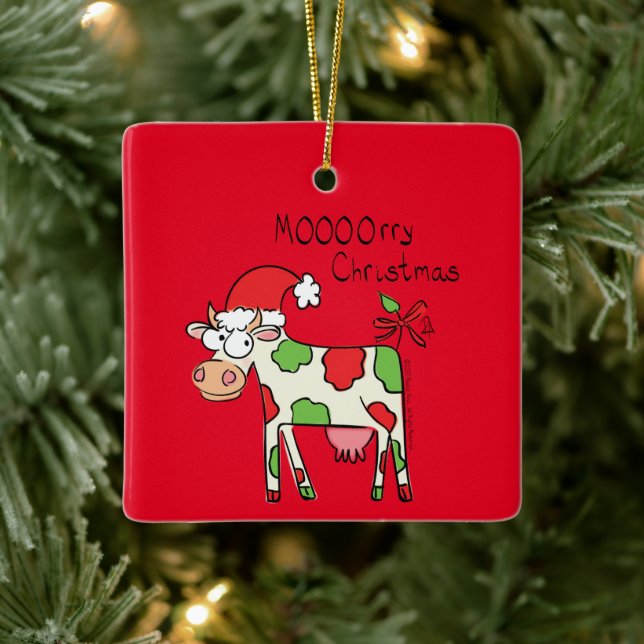 Cow Christmas Cute Kids Ceramic Ornament (Tree)