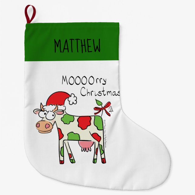Cow Christmas Cute Kids Large Christmas Stocking (Front)