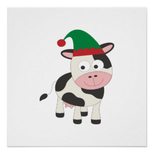 Cow Christmas Elf Poster