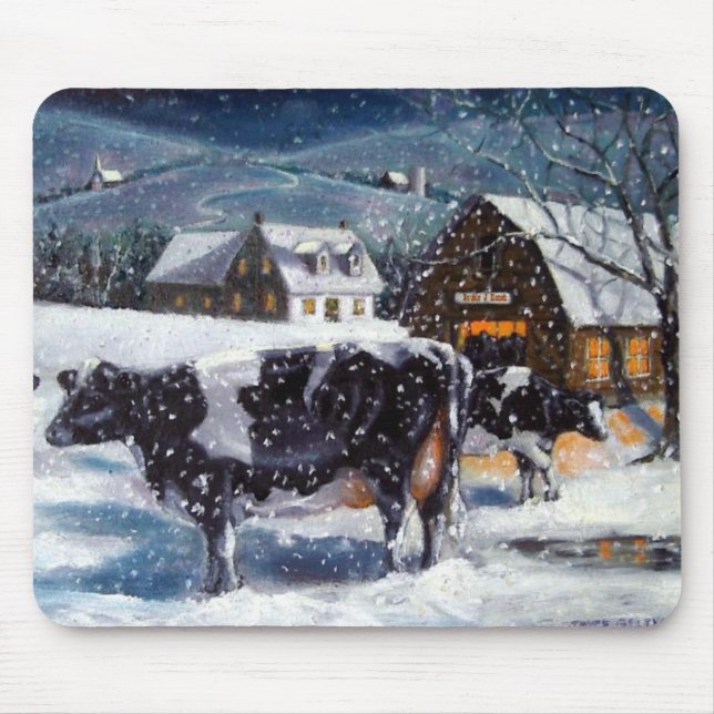 COW: CHRISTMAS EVE: SNOW: ART MOUSE PAD (Front)