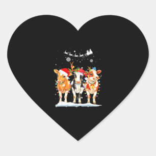 Cow Christmas Lights Ornaments Heart Sticker