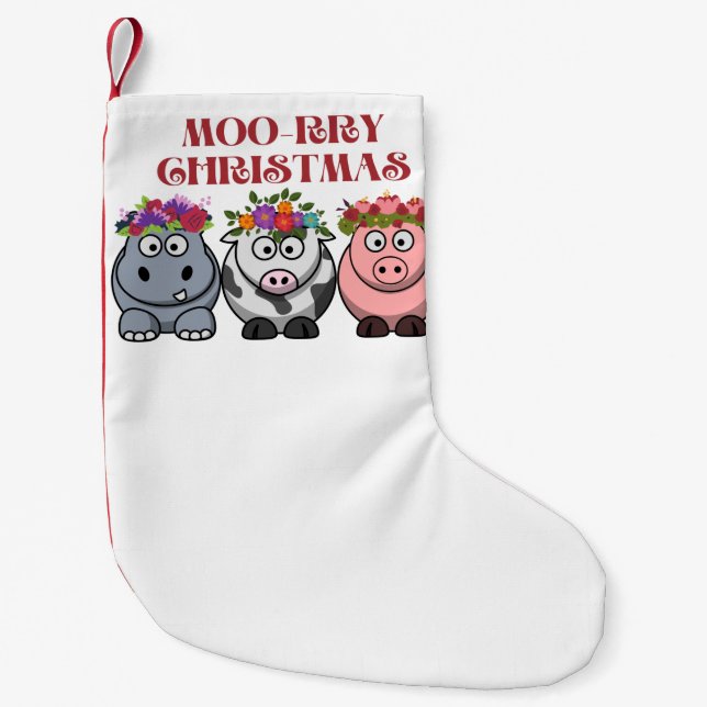 Cow christmas merry christmas xmas small christmas stocking (Front)