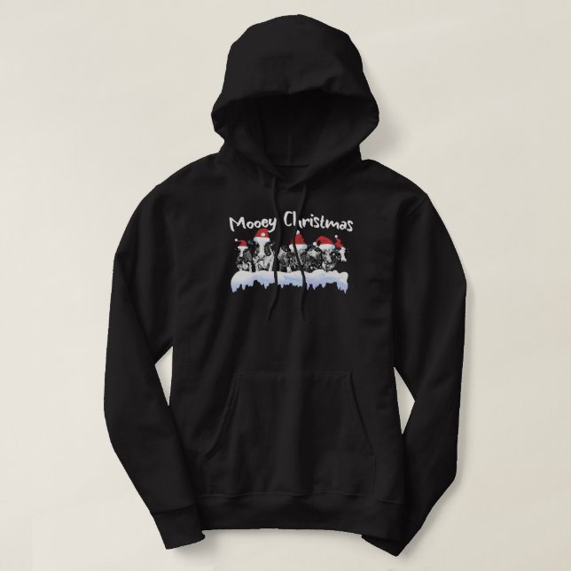 Cow Christmas Mooey Christmas Funny Heifer Cow Far Hoodie (Design Front)
