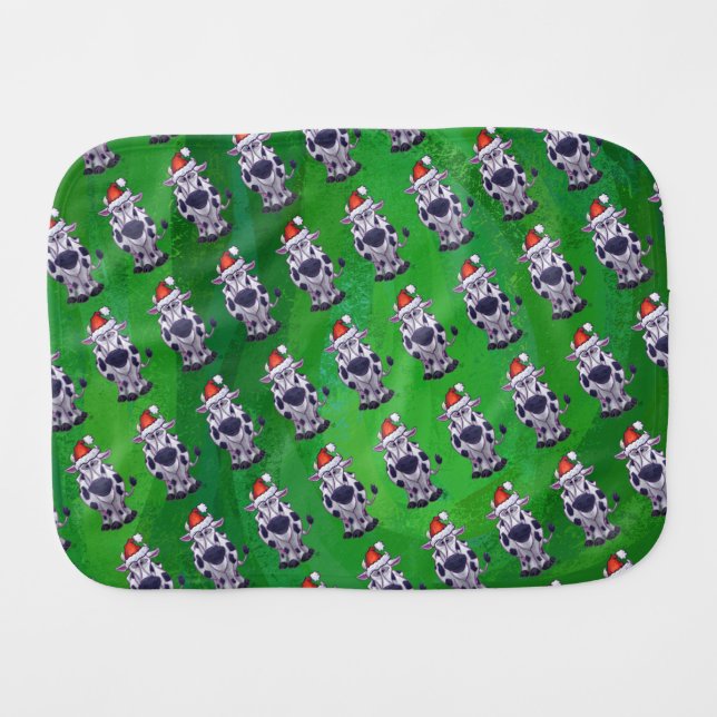 Cow Christmas On Green Baby Burp Cloth (Front Horizontal)