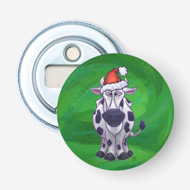 Cow Christmas On Green Bottle Opener (Front)