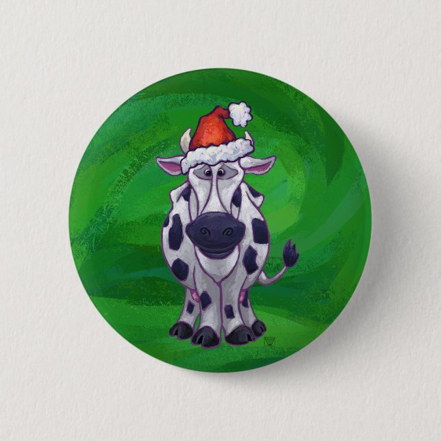 Cow Christmas On Green Button (Front)