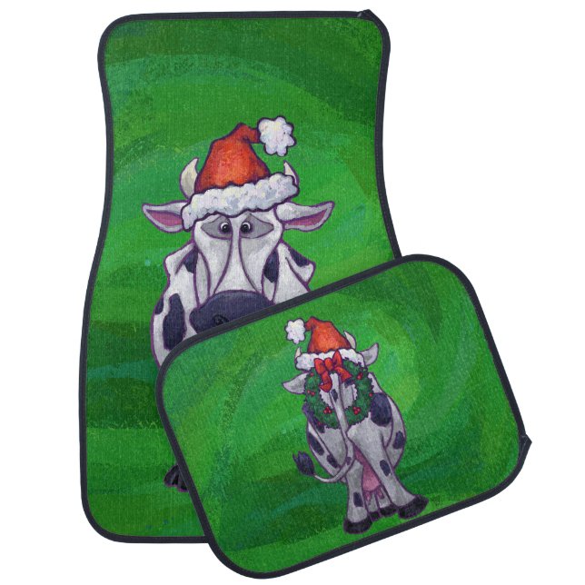 Cow Christmas On Green Car Mat (Set)