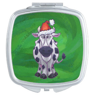 Cow Christmas On Green Compact Mirror