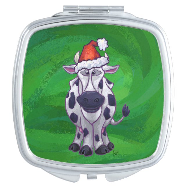 Cow Christmas On Green Compact Mirror (Front)