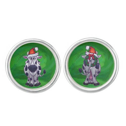 Cow Christmas On Green Cufflinks