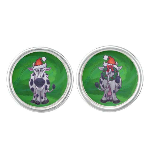 Cow Christmas On Green Cufflinks (Front)