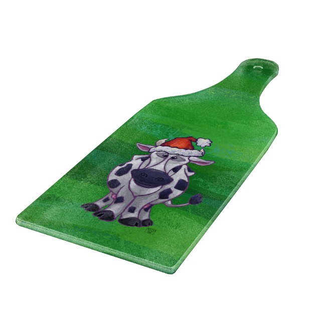 Cow Christmas On Green Cutting Board (Corner)