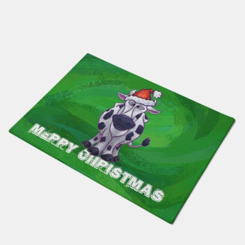 Cow Christmas On Green Doormat