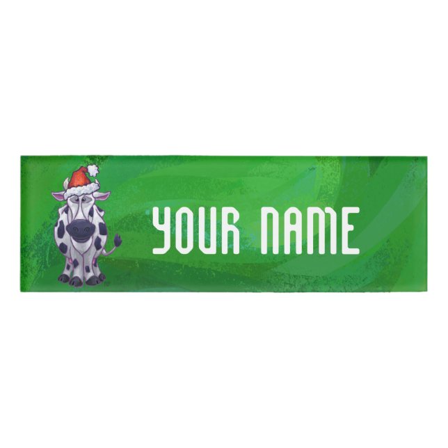 Cow Christmas On Green Name Tag (Front)