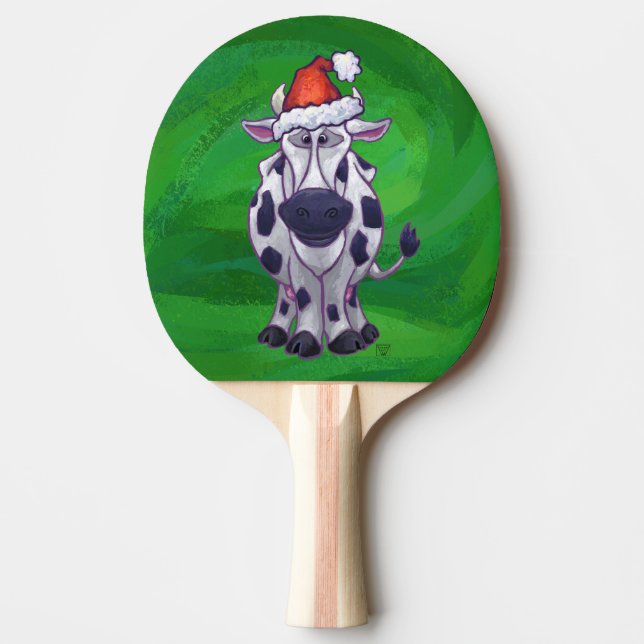Cow Christmas On Green Ping Pong Paddle (Front)