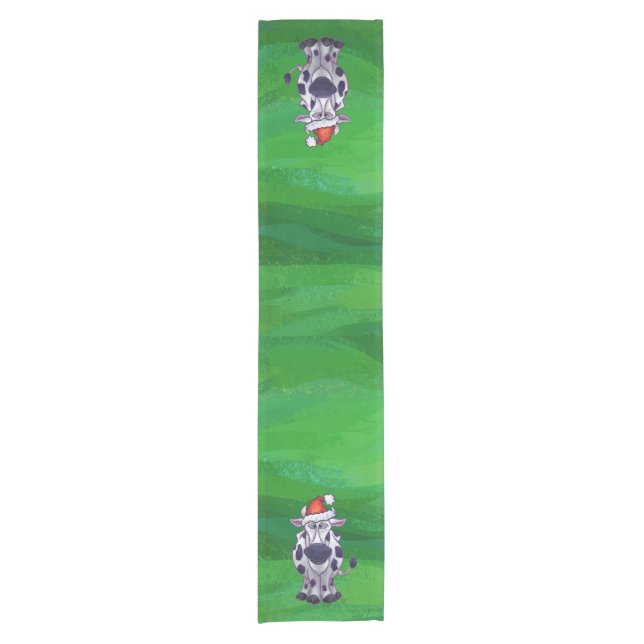 Cow Christmas On Green Short Table Runner (Front)