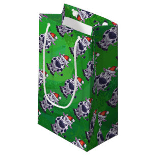 Cow Christmas On Green Small Gift Bag