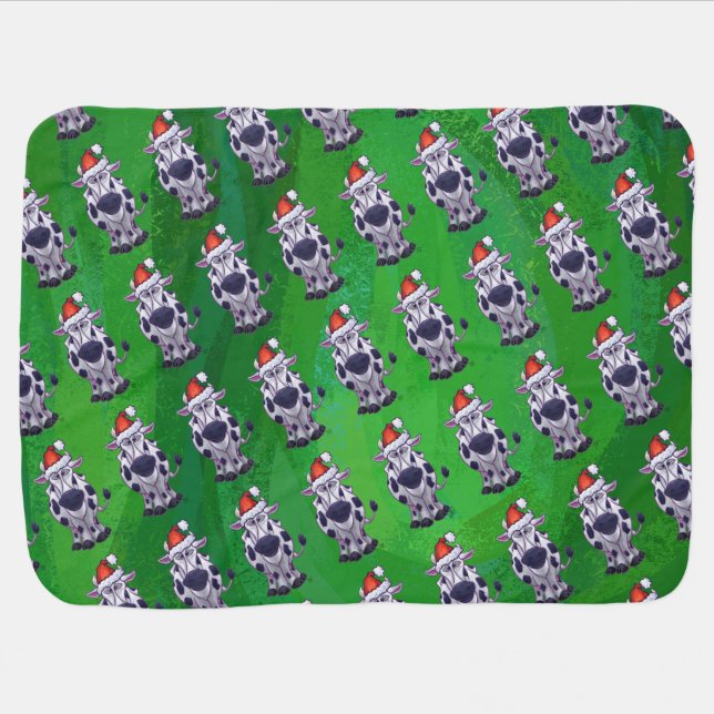 Cow Christmas On Green Stroller Blanket (Horizontal)