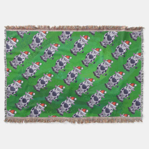 Cow Christmas On Green Throw Blanket