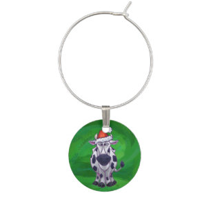 Cow Christmas On Green Wine Glass Charm