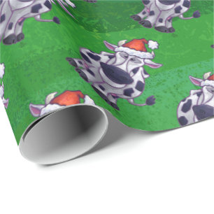 Cow Christmas On Green Wrapping Paper