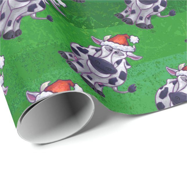 Cow Christmas On Green Wrapping Paper (Roll Corner)