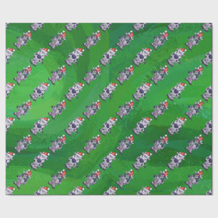 Cow Christmas On Green Wrapping Paper