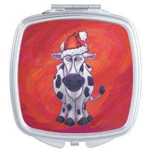Cow Christmas On Red Compact Mirror