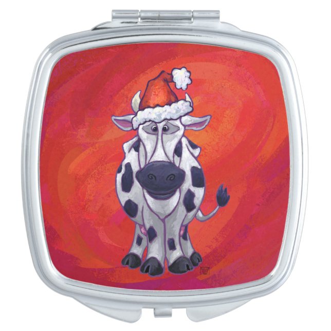 Cow Christmas On Red Compact Mirror (Front)