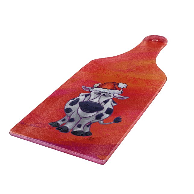 Cow Christmas on Red Feild Cutting Board (Corner)