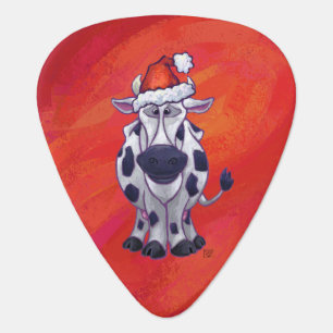 Cow Christmas on Red Feild Guitar Pick