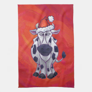 Cow Christmas on Red Feild Towel