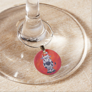 Cow Christmas on Red Feild Wine Glass Charm