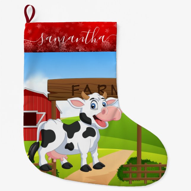 Cow Christmas Ornament Large Christmas Stocking (Front)
