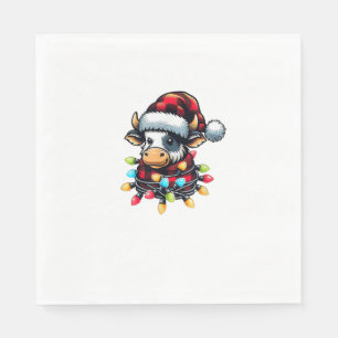 Cow Christmas Santa Hat Buffalo Plaid Xmas Cow Lov Napkins