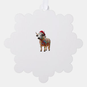 Cow Christmas Santa Hat Buffalo Plaid Xmas Cow Lov Ornament Card