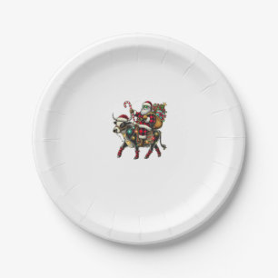 Cow Christmas Santa Hat Buffalo Plaid Xmas Cow Lov Paper Plates