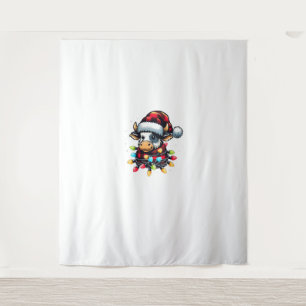 Cow Christmas Santa Hat Buffalo Plaid Xmas Cow Lov Tapestry