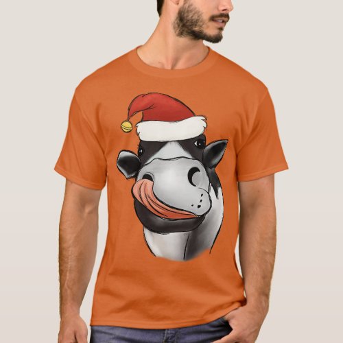 cow christmas santa hat T_Shirt