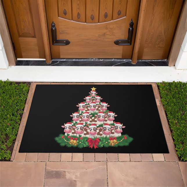 Cow Christmas Tree Funny Cow Lover Cow Xmas Doormat (Outdoor)