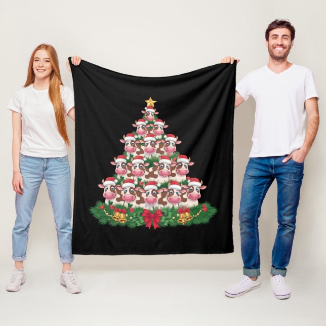 Cow Christmas Tree Funny Cow Lover Cow Xmas Fleece Blanket (In Situ)