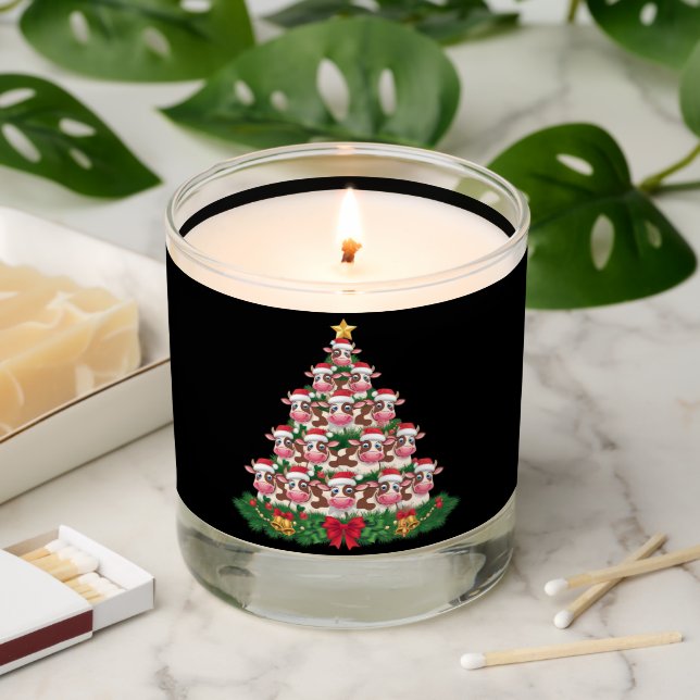 Cow Christmas Tree Funny Cow Lover Cow Xmas Scented Candle (Lit)