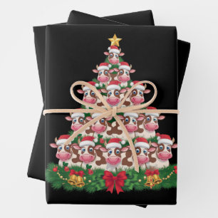 Cow Christmas Tree Funny Cow Lover Cow Xmas Wrapping Paper Sheets